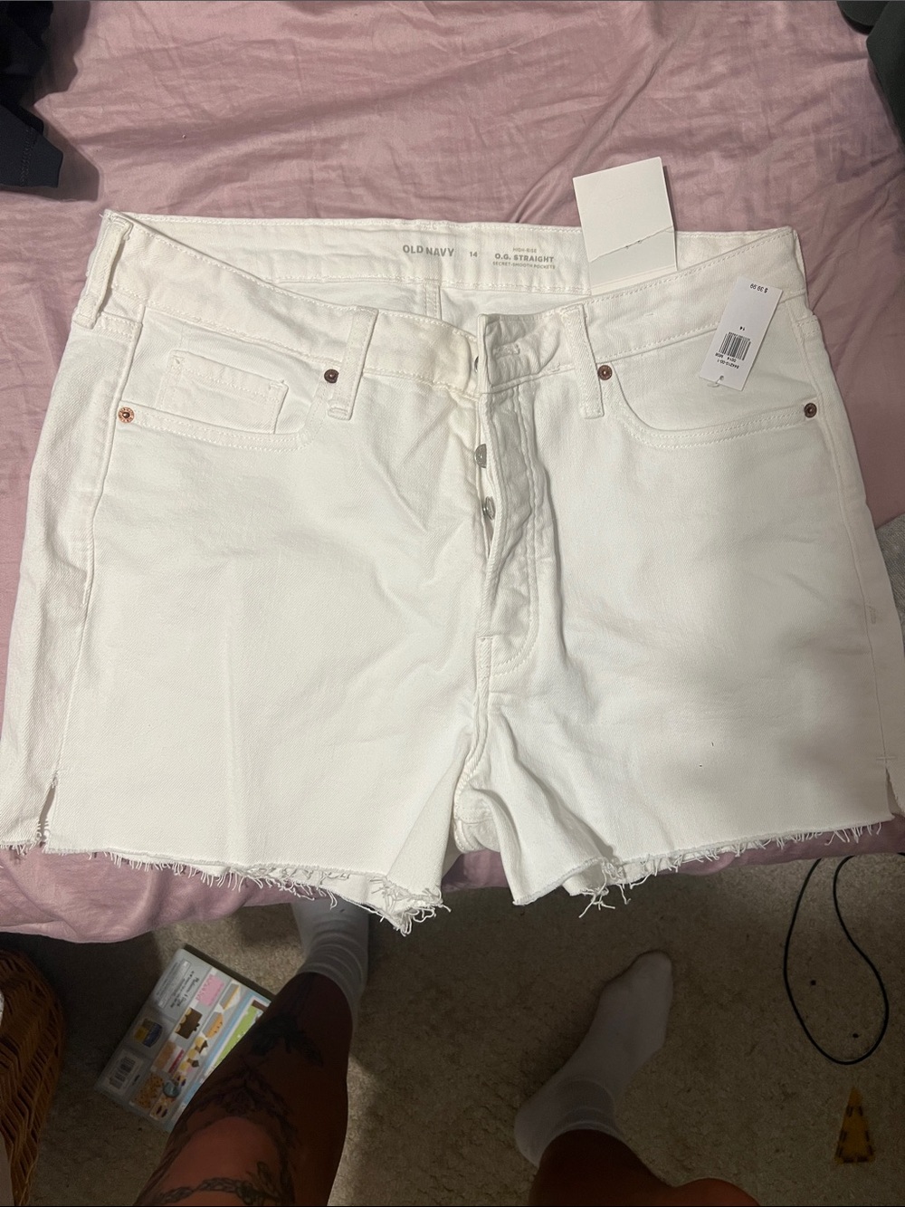 Old Navy White High-Rise Frayed Hem Denim Shorts